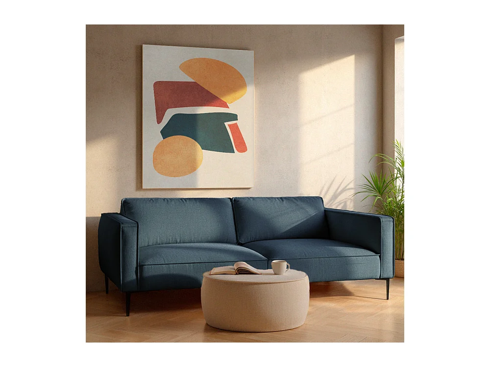 Montebello - Canapé droit 3 places en tissu et pieds en métal - Bleu foncé