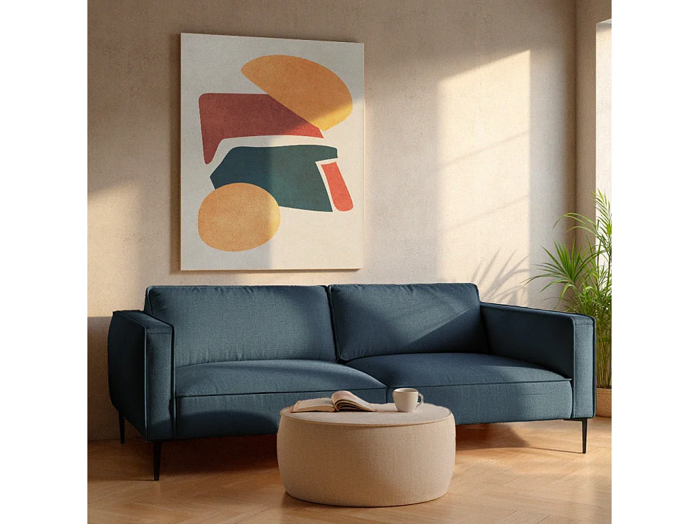 Montebello - Canapé droit 3 places en tissu et pieds en métal - Bleu foncé