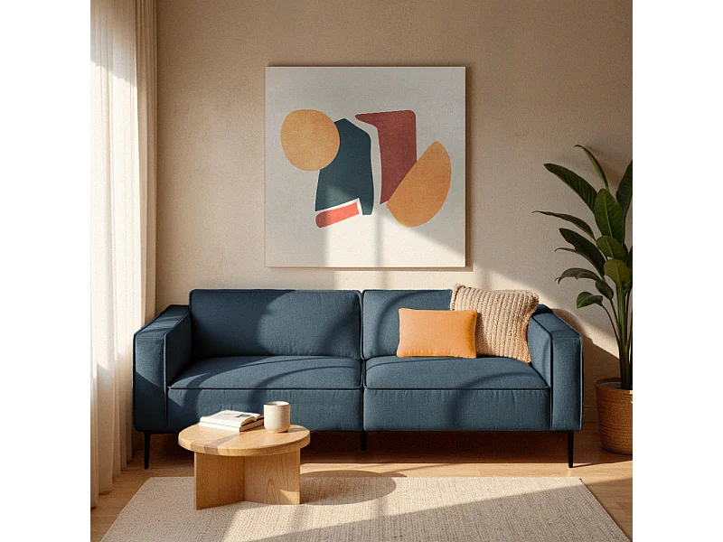 Montebello - Canapé droit 3 places en tissu et pieds en métal - Bleu foncé