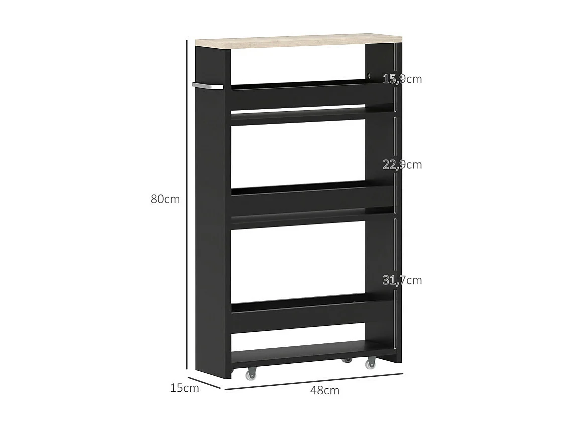 Meuble de salle de bain à roulettes LINDA Aspect bois et noir