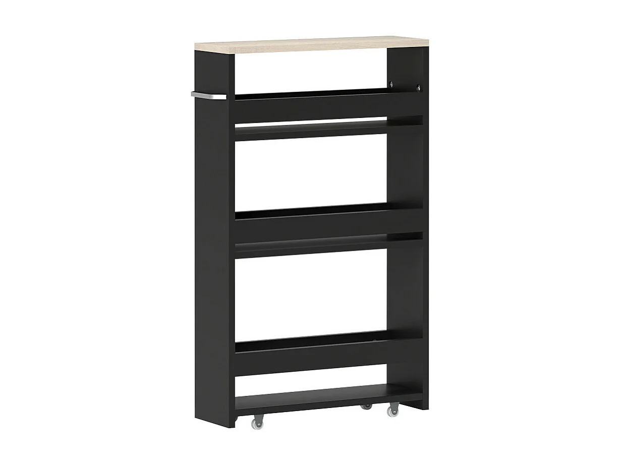 Meuble de salle de bain à roulettes LINDA Aspect bois et noir