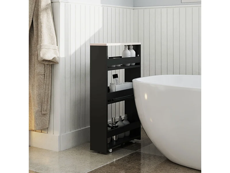 Meuble de salle de bain à roulettes LINDA Aspect bois et noir