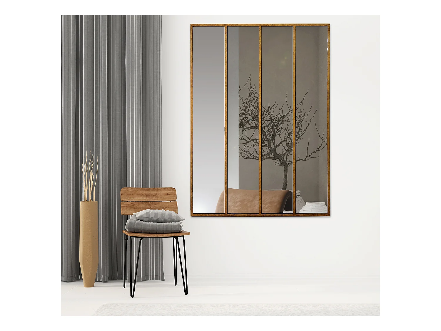 Miroir fenêtre 4 bandes métal doré 120x160cm