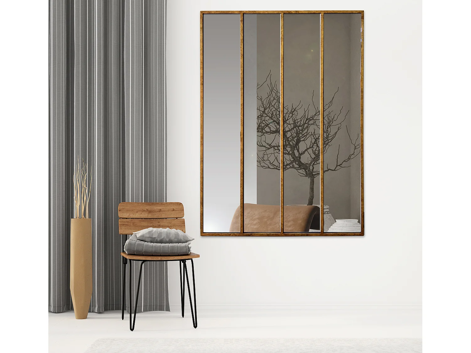 Miroir fenêtre 4 bandes métal doré 120x160cm