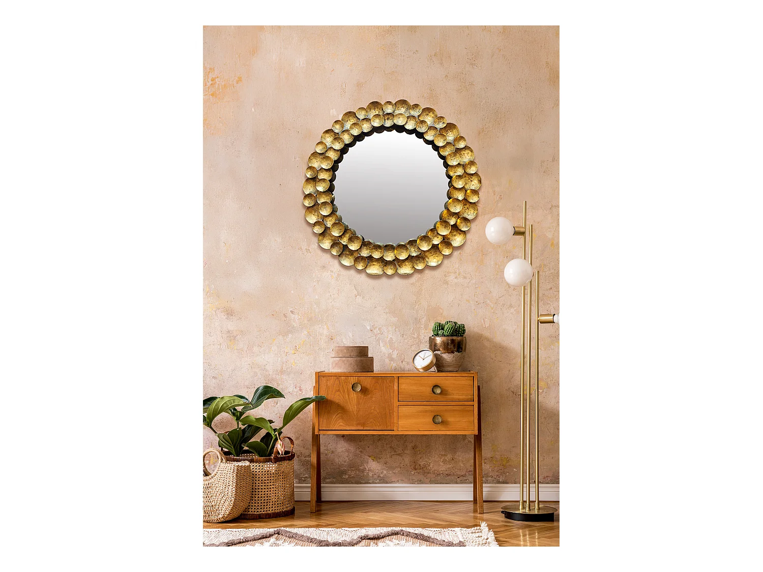 Miroir rond design métal doré 80cm