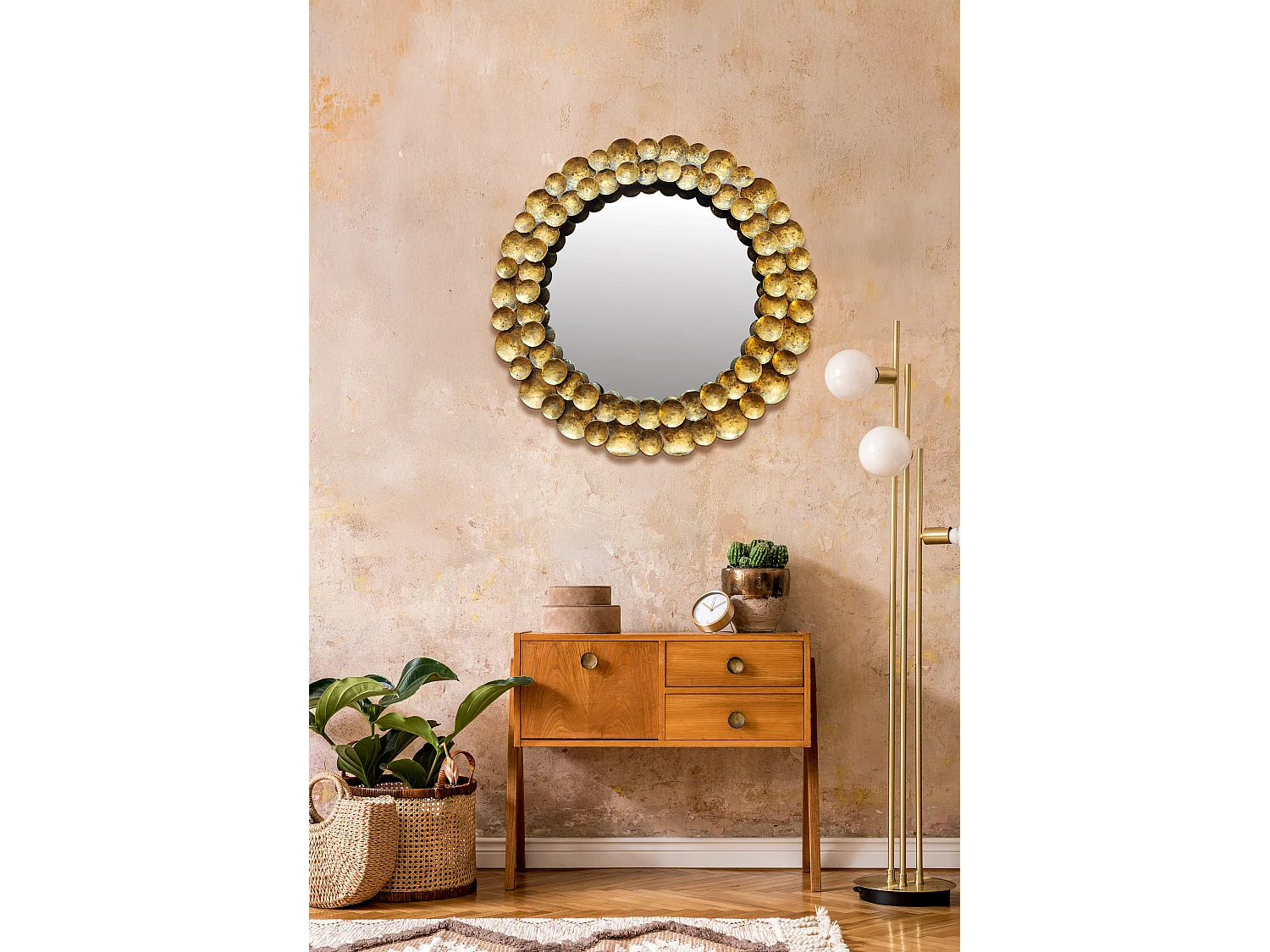 Miroir rond design métal doré 80cm