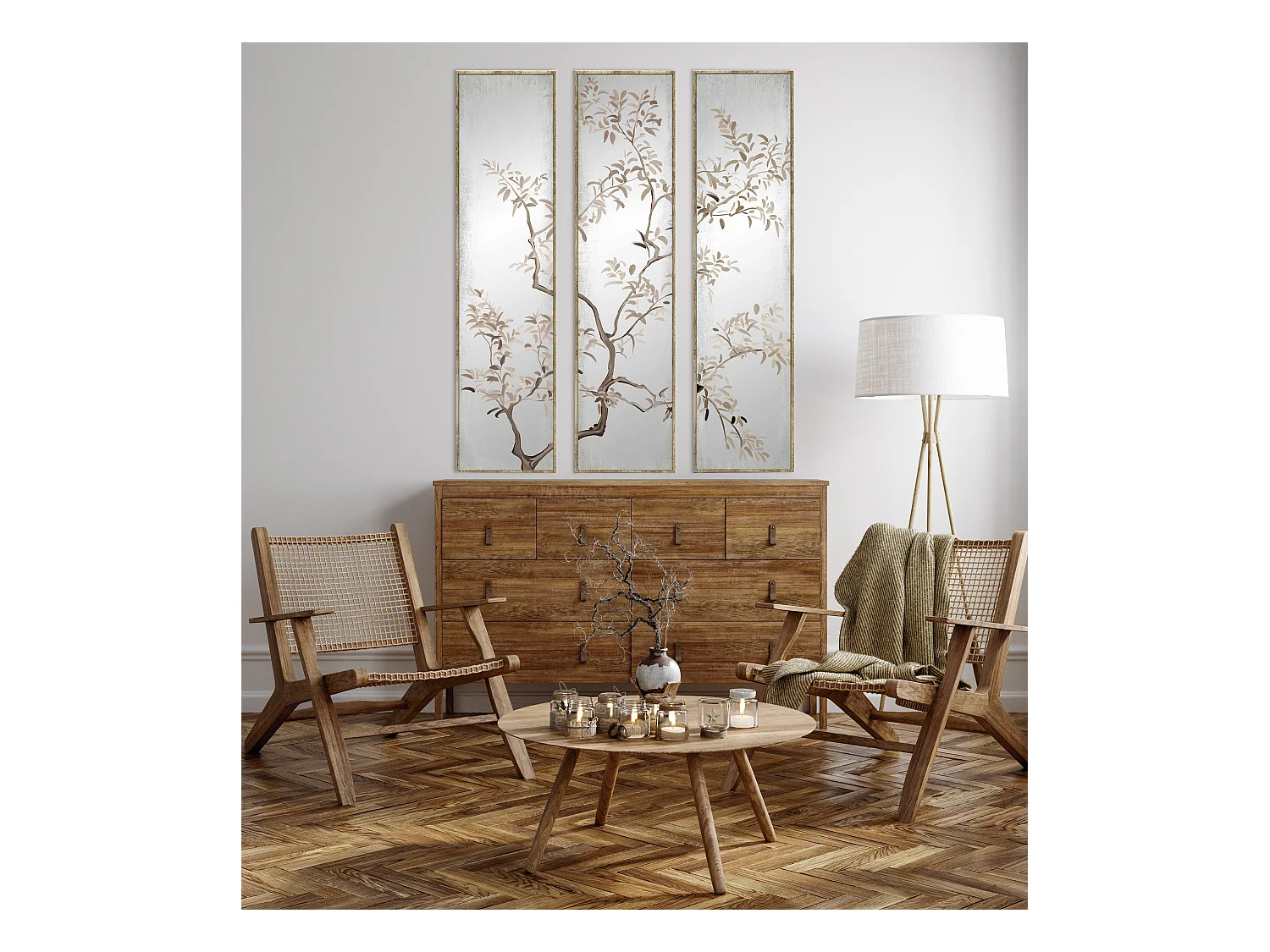 Miroir triptyque imprimé arbre 30x120cm