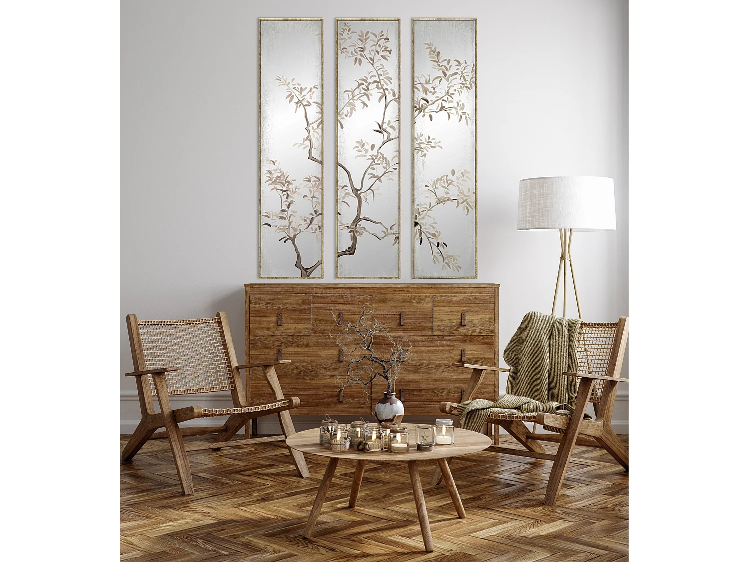 Miroir triptyque imprimé arbre 30x120cm