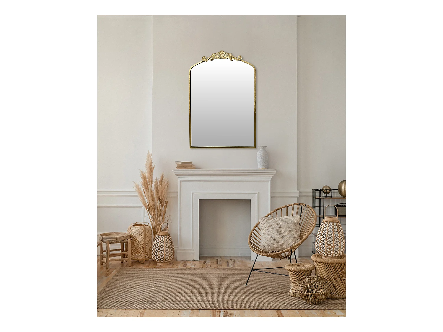 Miroir fronton métal doré 60.5x93cm