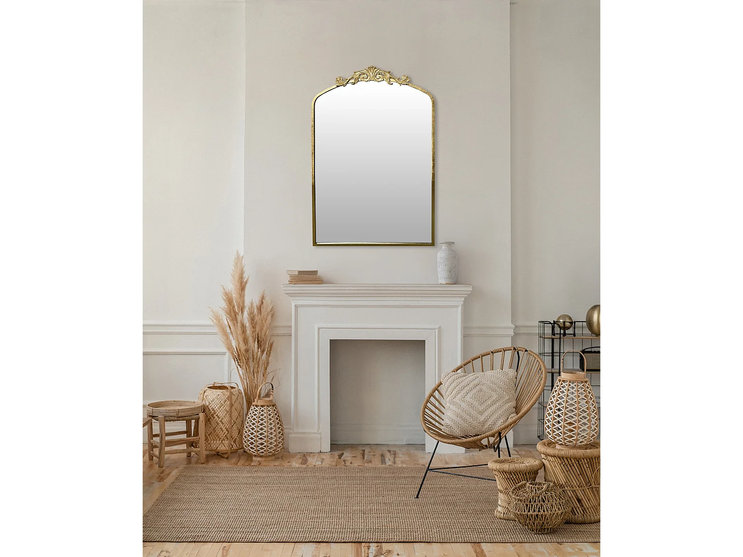 Miroir fronton métal doré 60.5x93cm