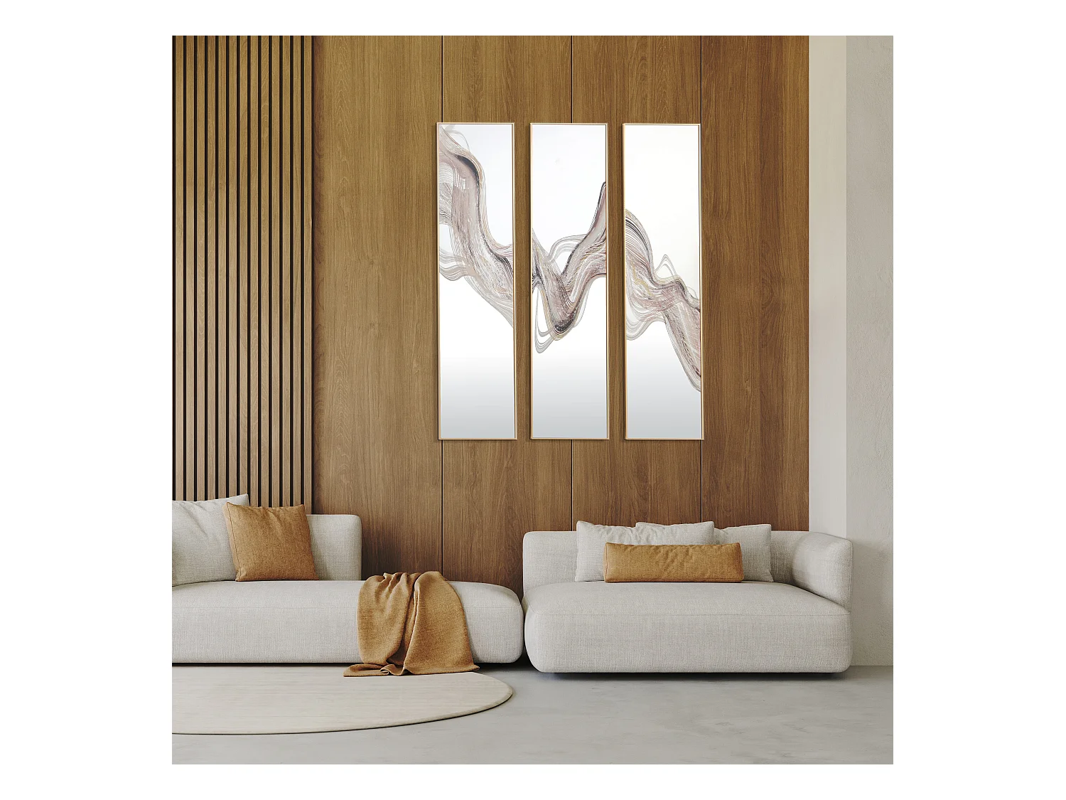 Miroir triptyque imprimé design 30x120cm