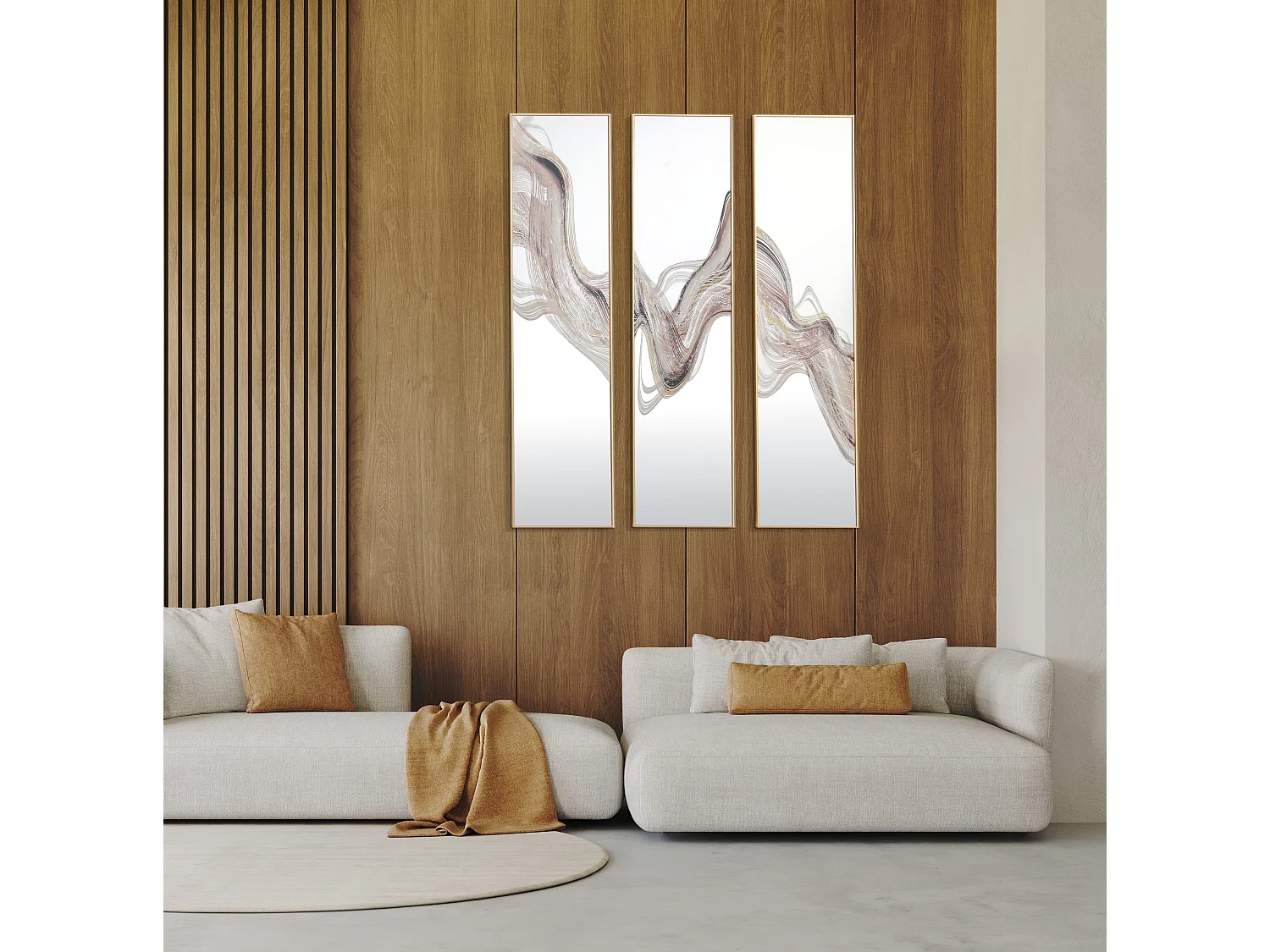 Miroir triptyque imprimé design 30x120cm Dore