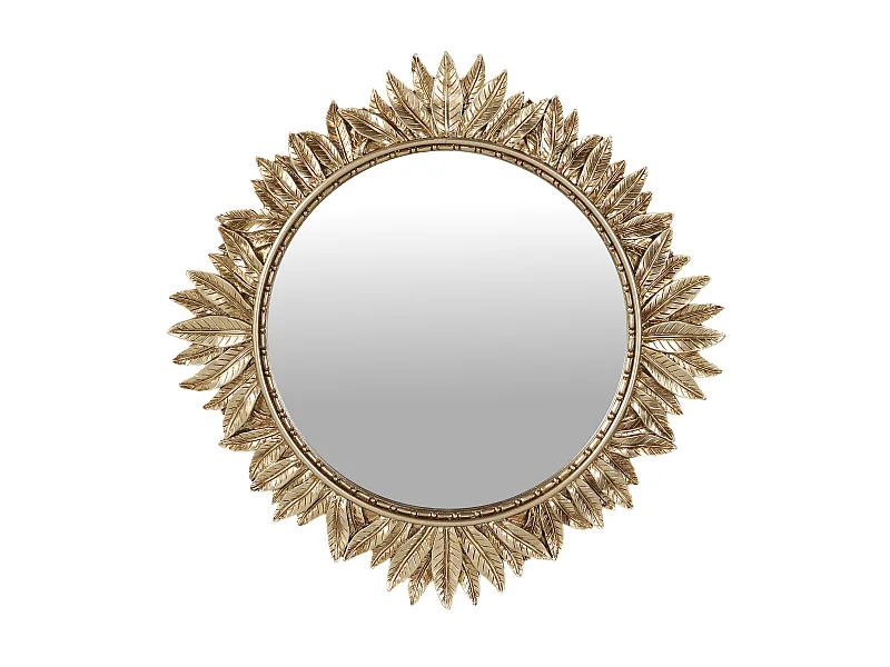 Miroir soleil feuilles doré 27.5cm