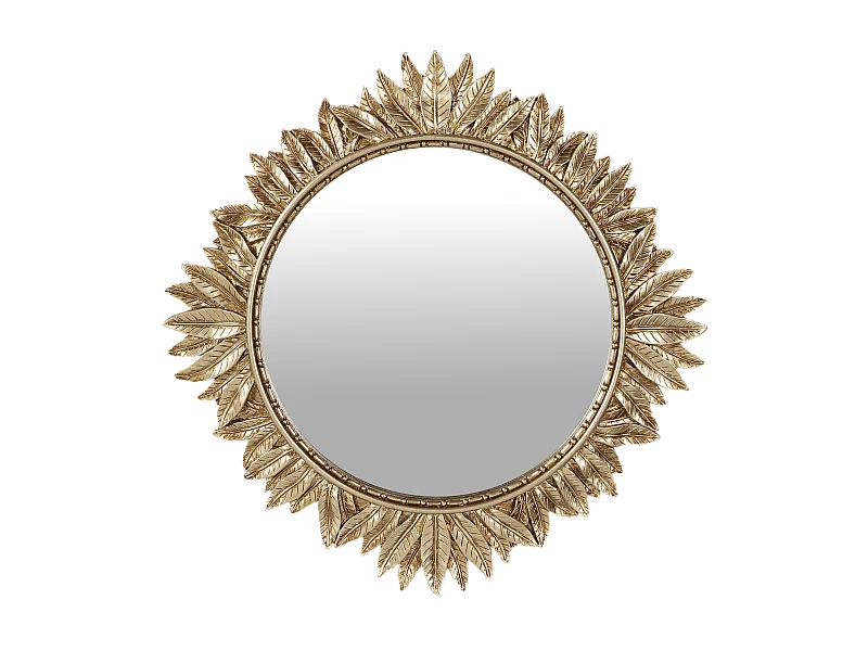 Miroir soleil feuilles doré 27.5cm