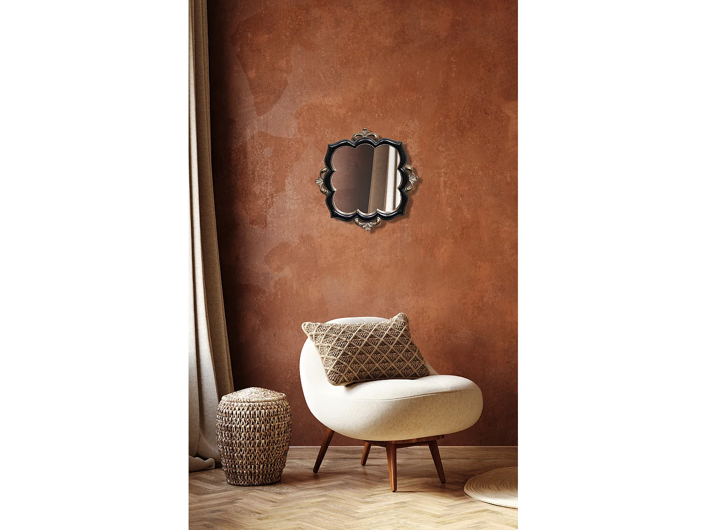 Miroir arabesque 29x29cm Noir/Dore