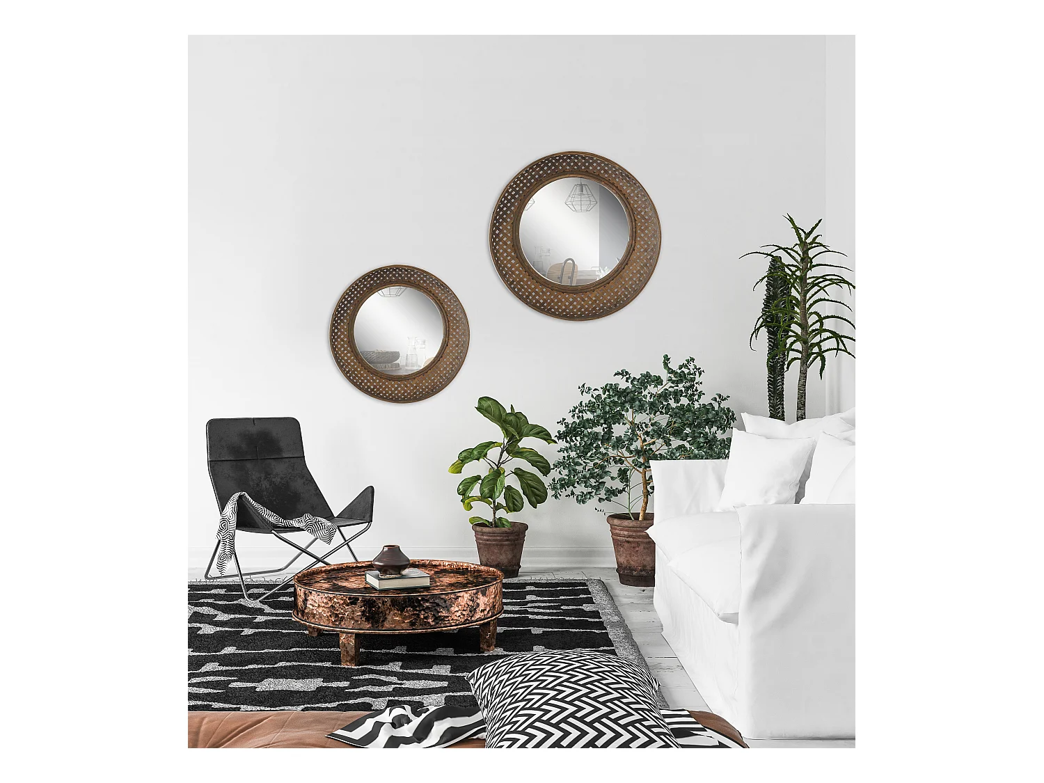 Lot de 2 miroirs en bambou 48 et 55cm