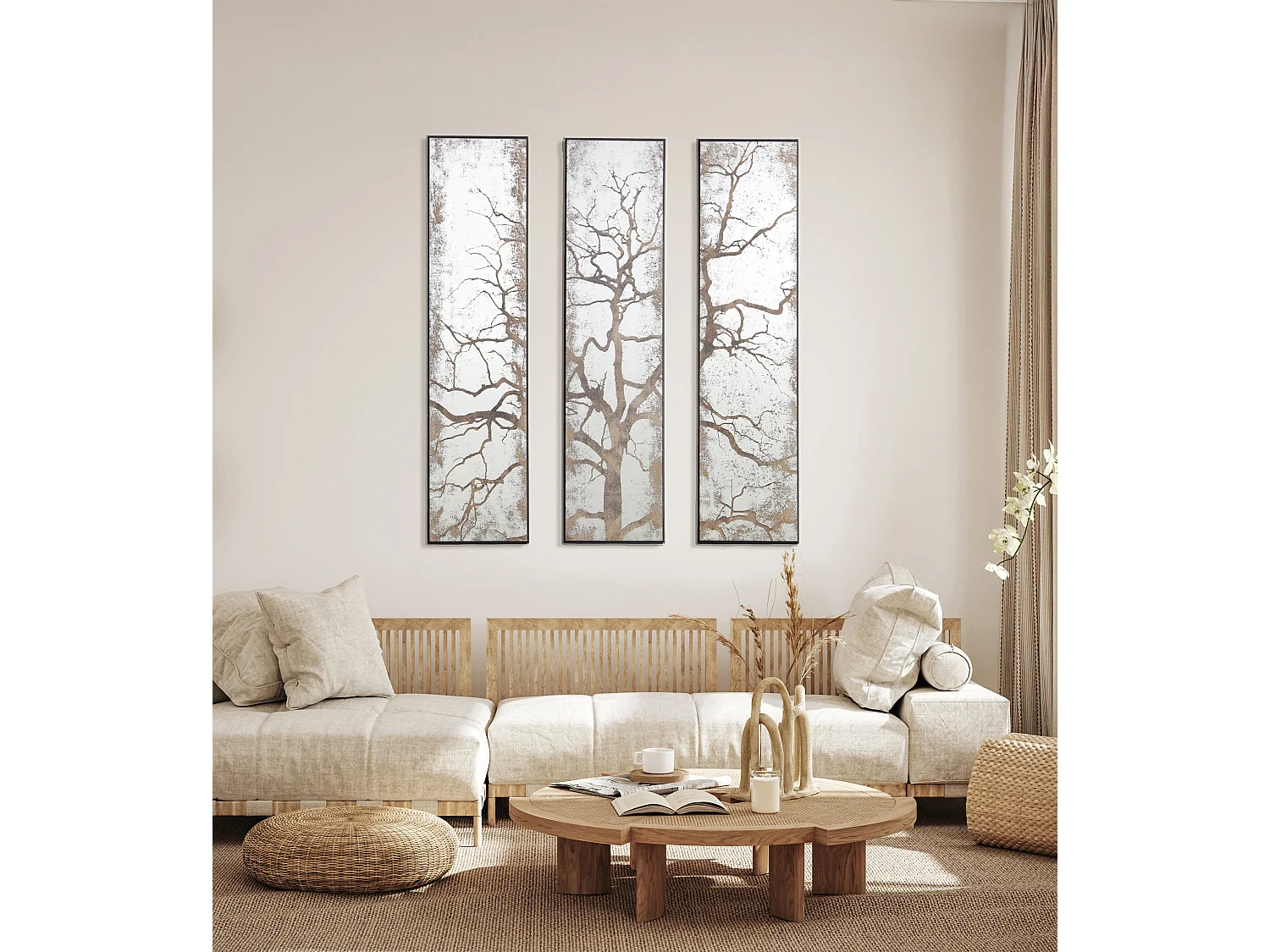 Miroir triptyque imprimé arbre 30x120cm