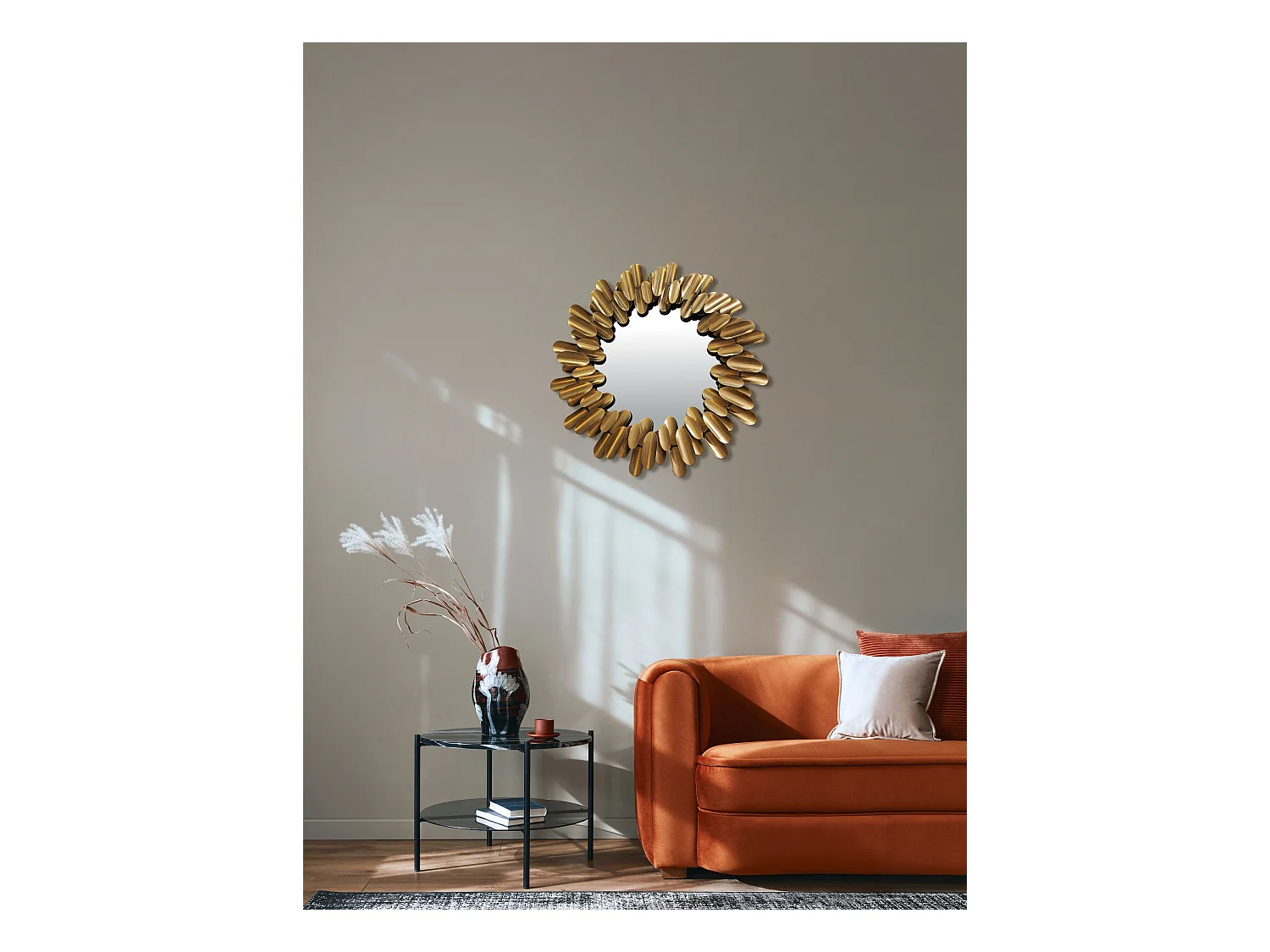Miroir rond design métal doré 62.5cm