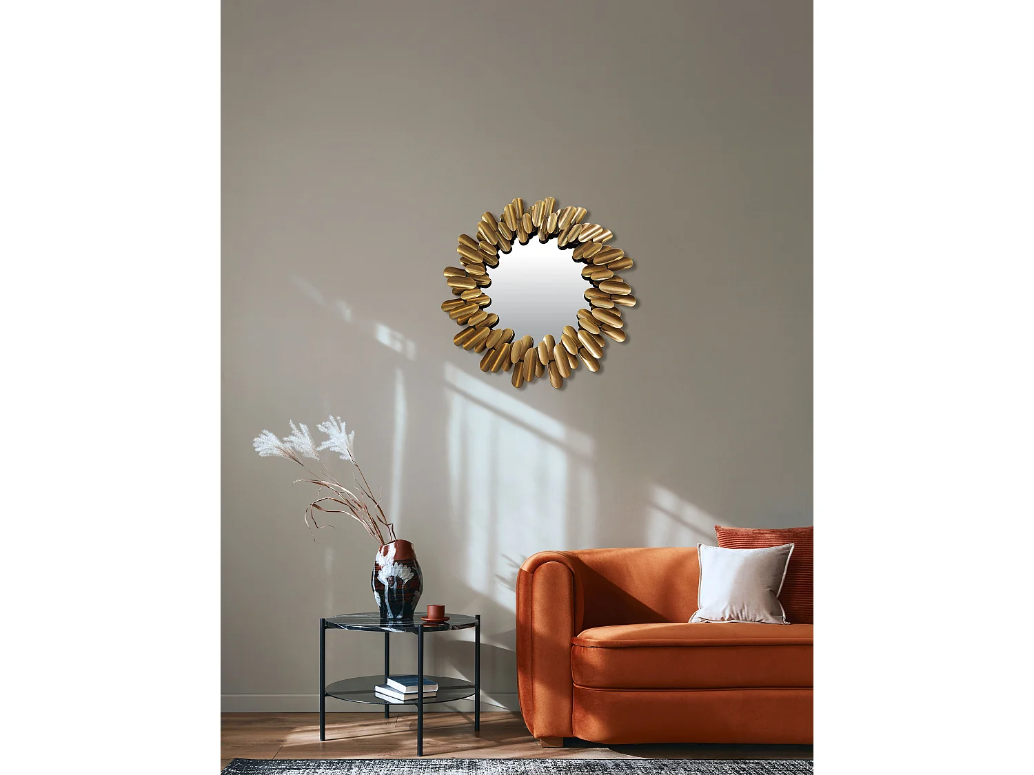 Miroir rond design métal doré 62.5cm