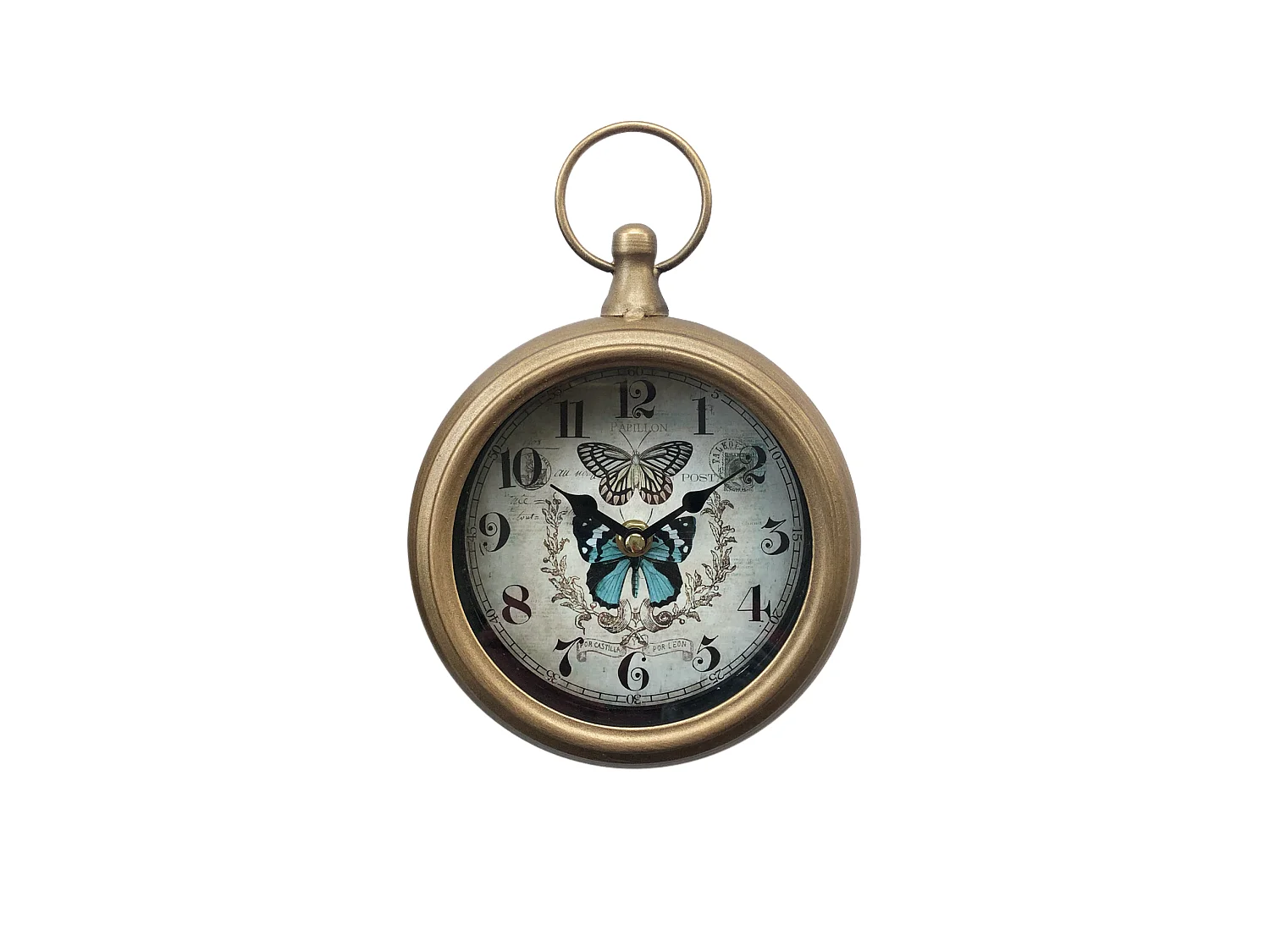 Petite horloge ronde métal doré papillons 16x23cm