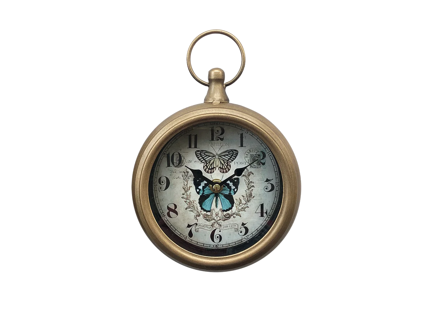 Petite horloge ronde métal doré papillons 16x23cm
