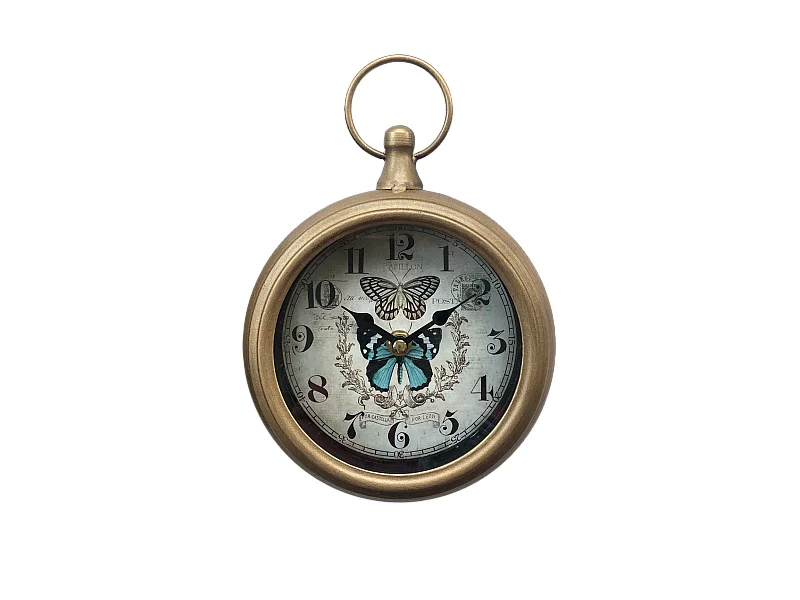 Petite horloge ronde métal doré papillons 16x23cm