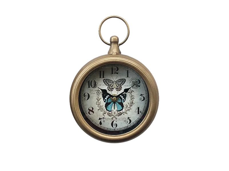 Petite horloge ronde métal doré papillons 16x23cm