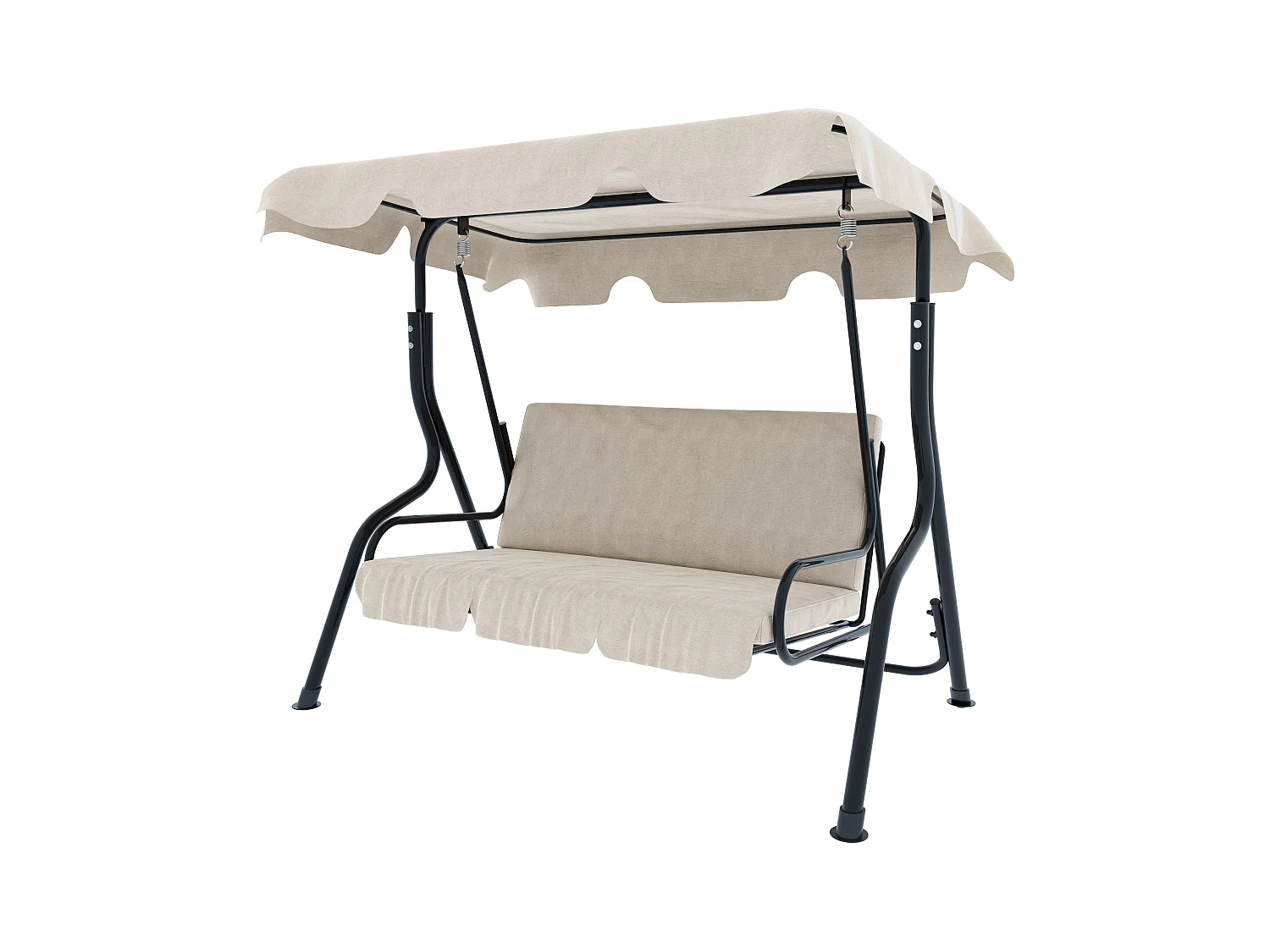 Dondolo 3 Posti Algarve Con Tettuccio Parasole Regolabile Cuscini Imbottiti Struttura Robusta In Acciaio Verniciato Da Giardino Balcone 170 x 110 x 153 cm Beige