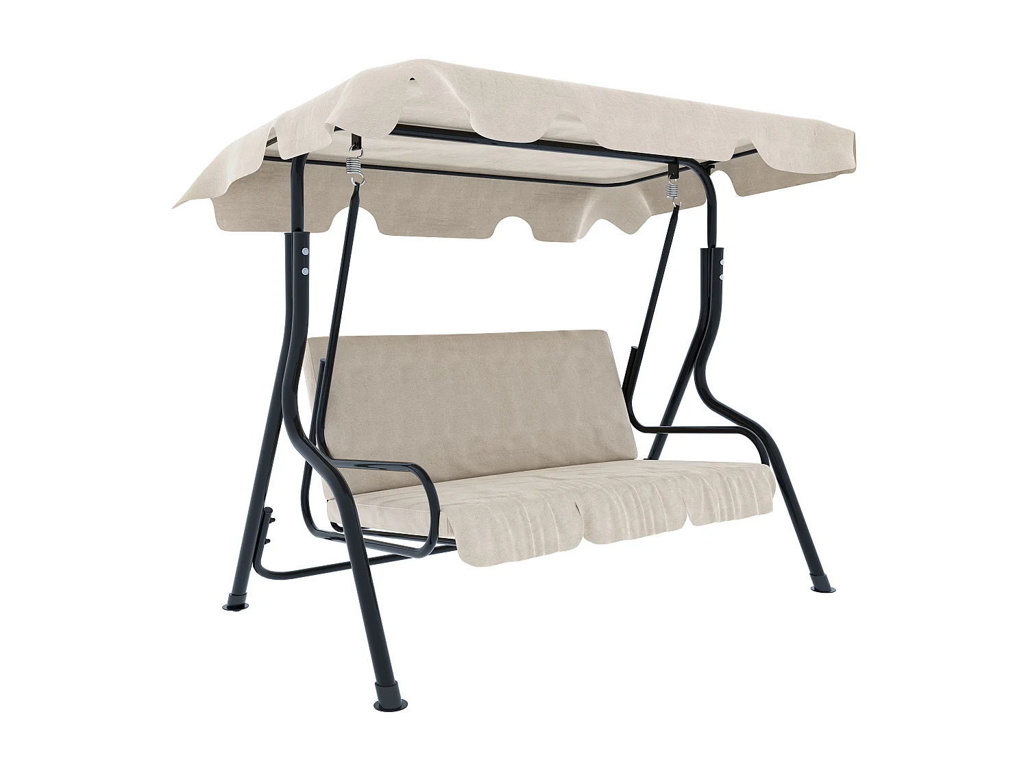 Dondolo 3 Posti Algarve Con Tettuccio Parasole Regolabile Cuscini Imbottiti Struttura Robusta In Acciaio Verniciato Da Giardino Balcone 170 x 110 x 153 cm Beige