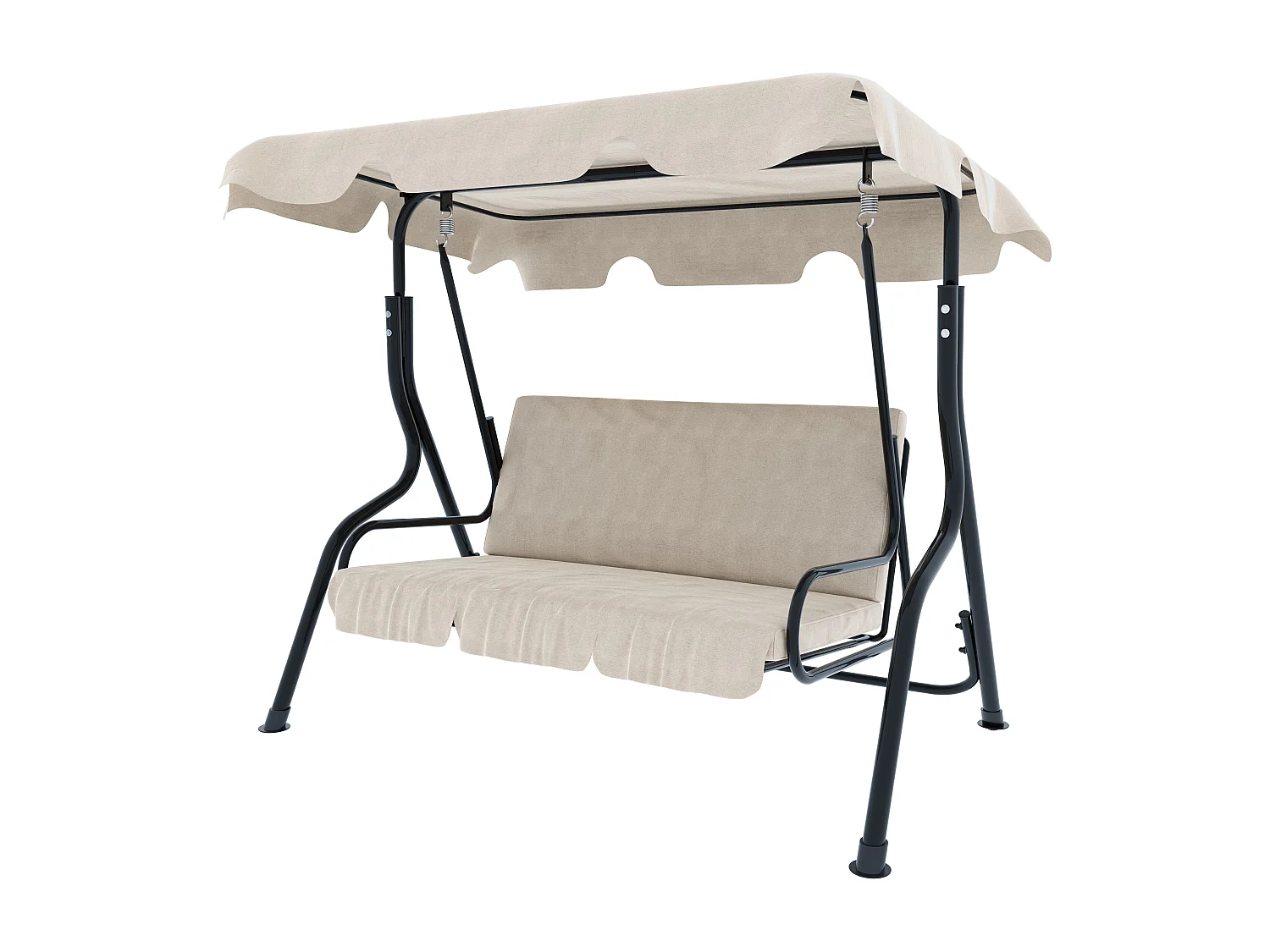 Dondolo 3 Posti Algarve Con Tettuccio Parasole Regolabile Cuscini Imbottiti Struttura Robusta In Acciaio Verniciato Da Giardino Balcone 170 x 110 x 153 cm Beige