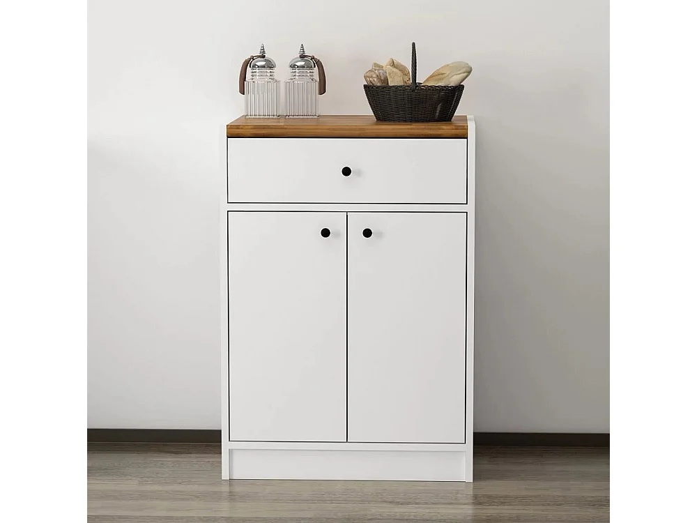 Mobile multiuso Viola con 2 ante e 1 cassetto 64x45x90H – Bianco con Top rovere scuro