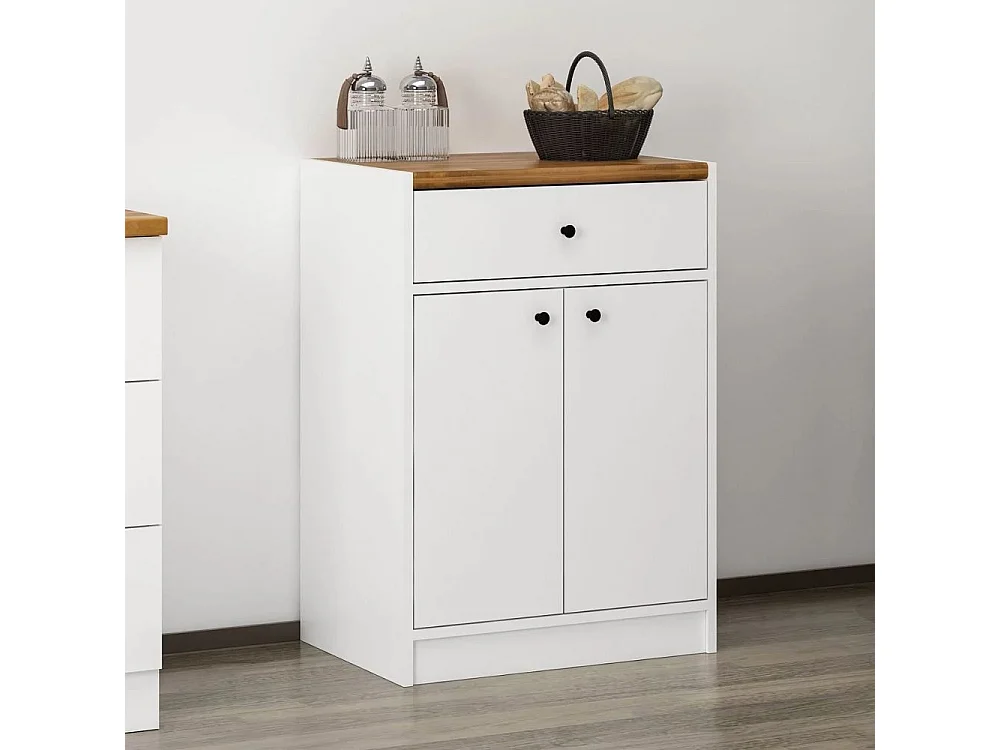 Mobile multiuso Viola con 2 ante e 1 cassetto 64x45x90H – Bianco con Top rovere scuro