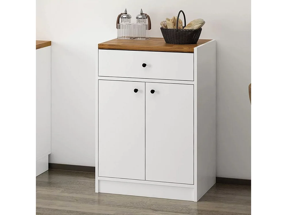 Mobile multiuso Viola con 2 ante e 1 cassetto 64x45x90H – Bianco con Top rovere scuro