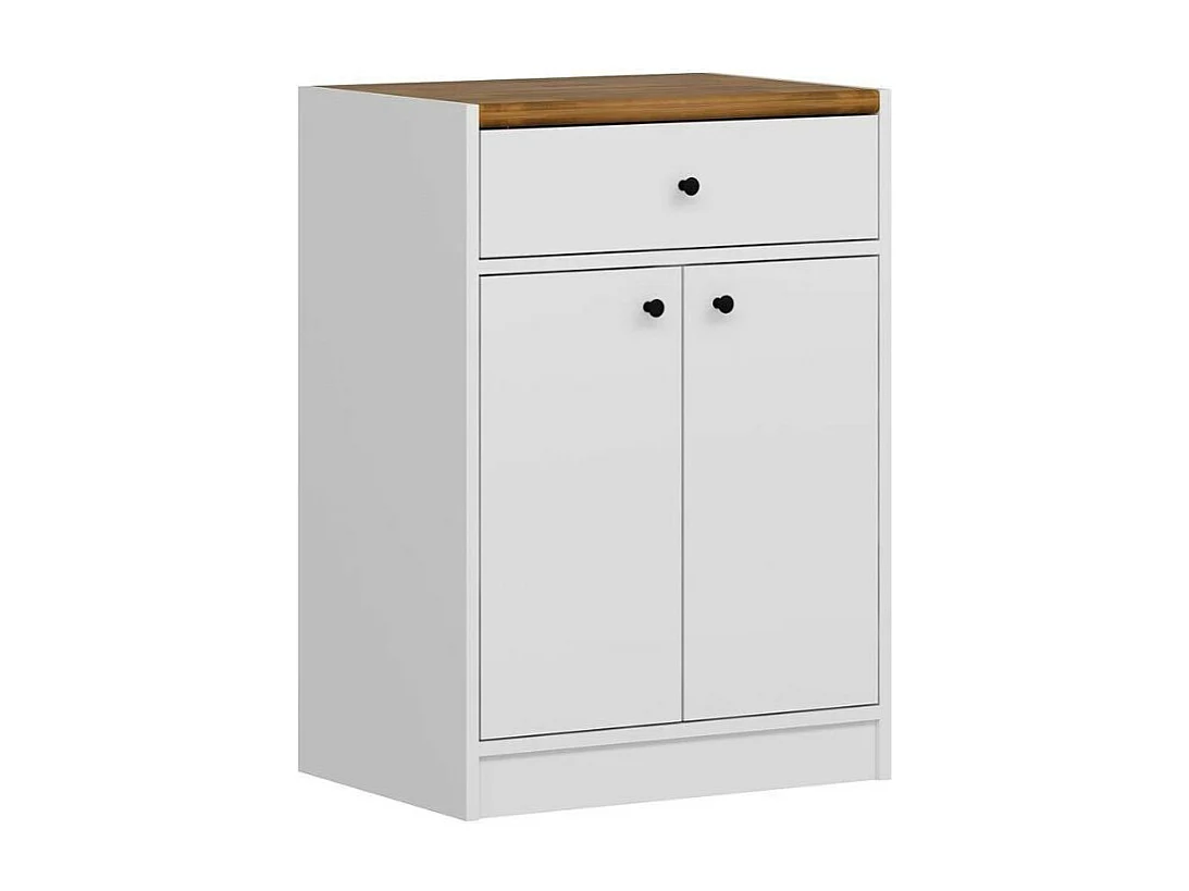 Mobile multiuso Viola con 2 ante e 1 cassetto 64x45x90H – Bianco con Top rovere scuro