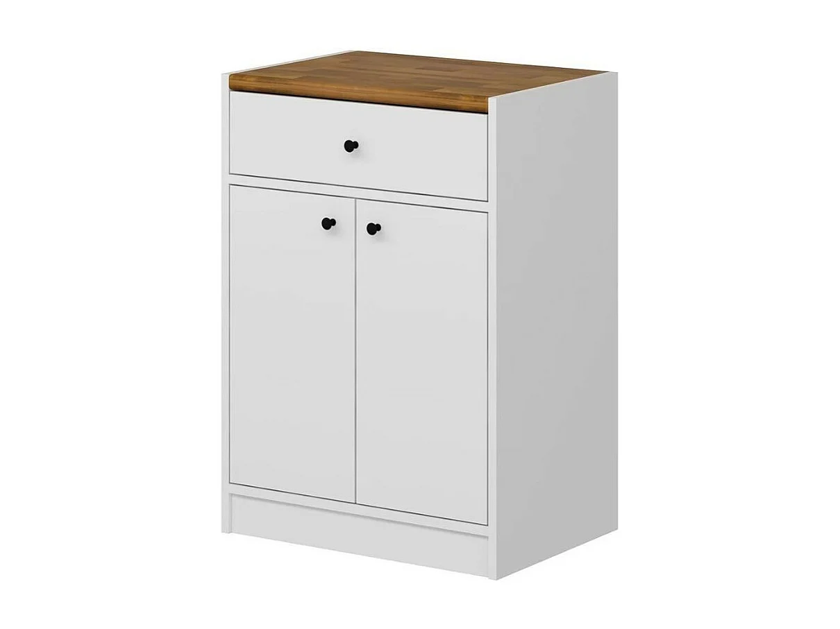 Mobile multiuso Viola con 2 ante e 1 cassetto 64x45x90H – Bianco con Top rovere scuro