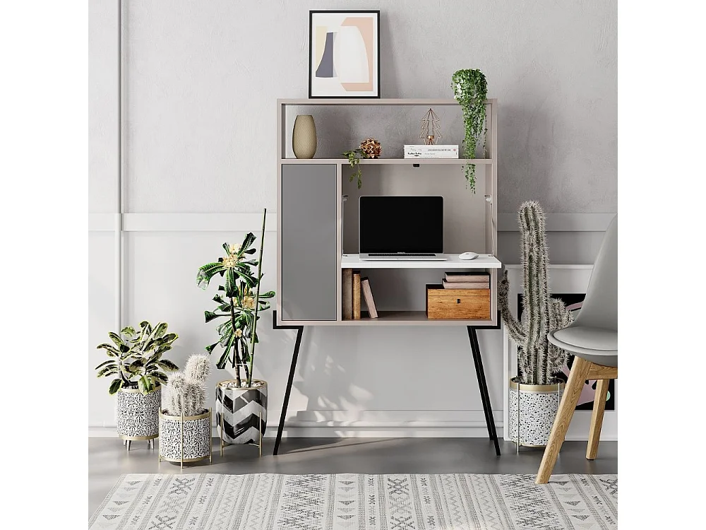 Mobile multiuso scrivania Tatti colore light mocha bianco antracite