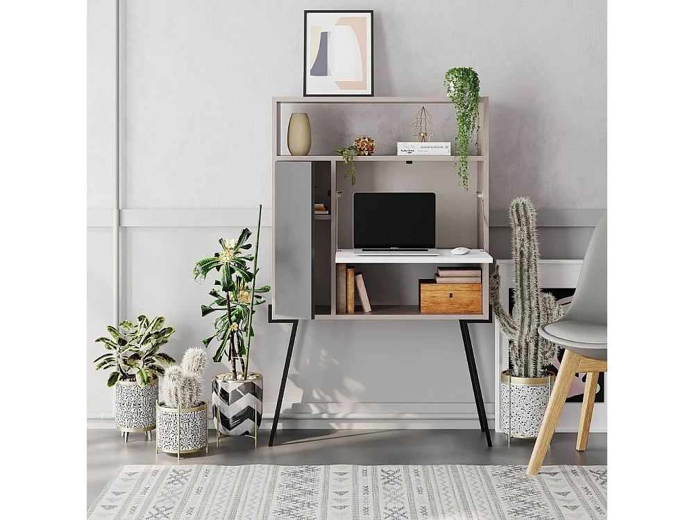 Mobile multiuso scrivania Tatti colore light mocha bianco antracite