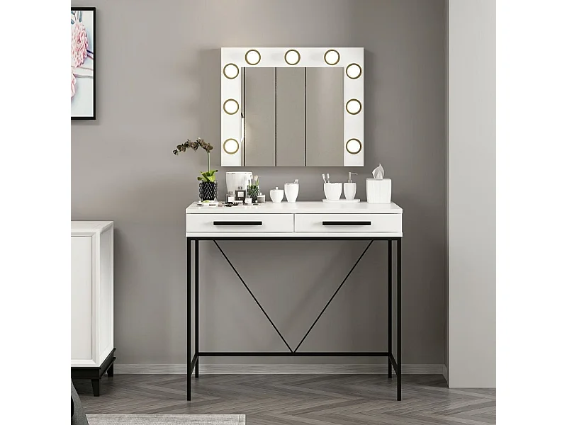 Toeletta da Trucco bianco Sane 90x45x80H: Eleganza e funzionalità per il tuo beauty corner