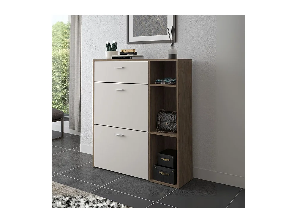 Scarpiera Takimi columella e cashmere 2 ante a ribalta e cassetto 90x26x101,5H