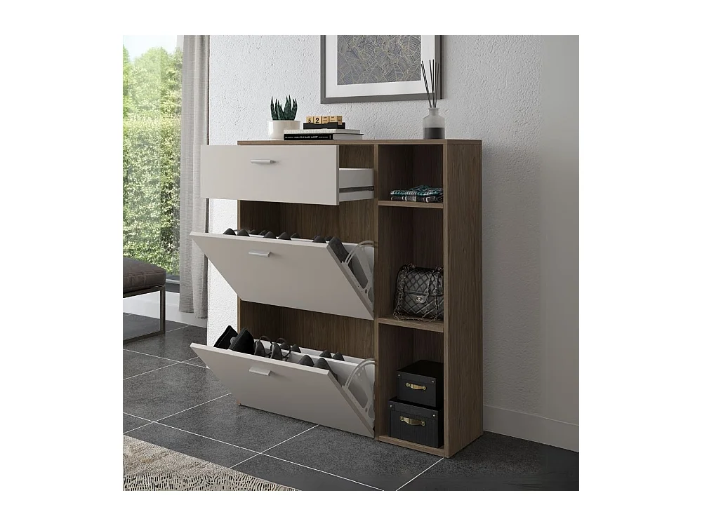 Scarpiera Takimi columella e cashmere 2 ante a ribalta e cassetto 90x26x101,5H