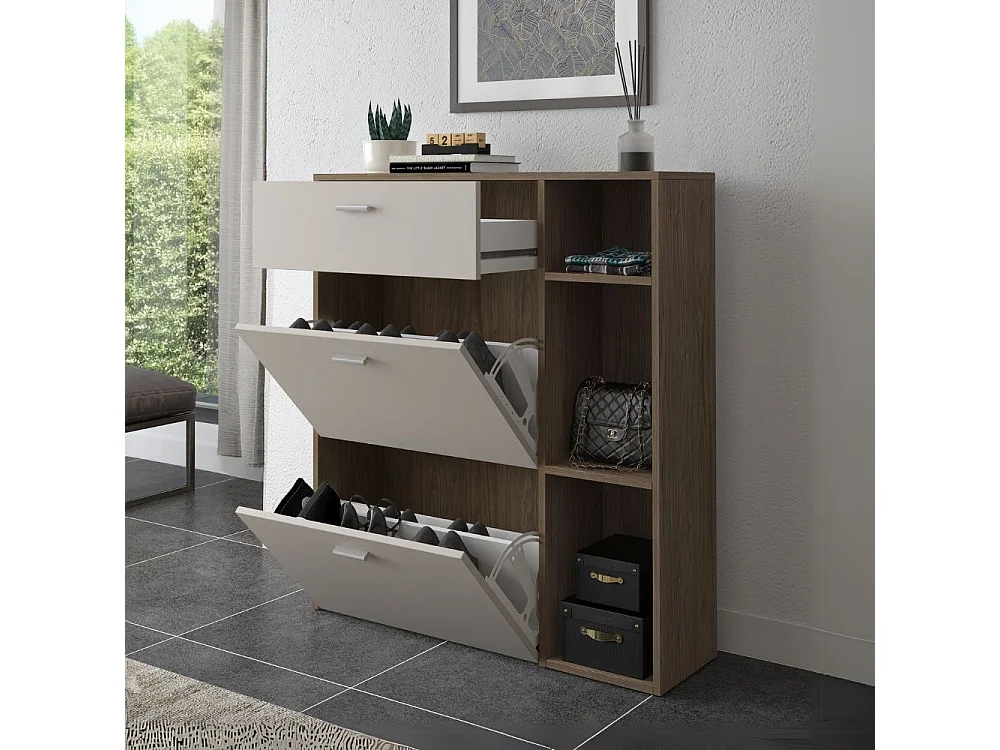 Scarpiera Takimi columella e cashmere 2 ante a ribalta e cassetto 90x26x101,5H