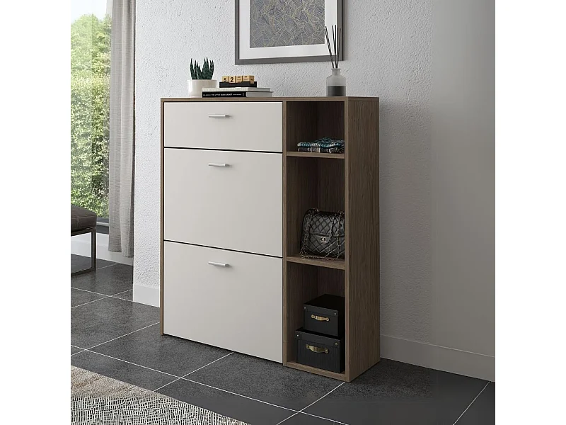 Scarpiera Takimi columella e cashmere 2 ante a ribalta e cassetto 90x26x101,5H