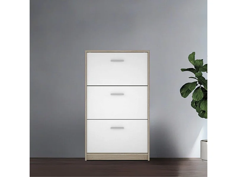 Scarpiera 3 ante a ribalta bianco e struttura colore rovere Nepo 69,5x17.5x120H
