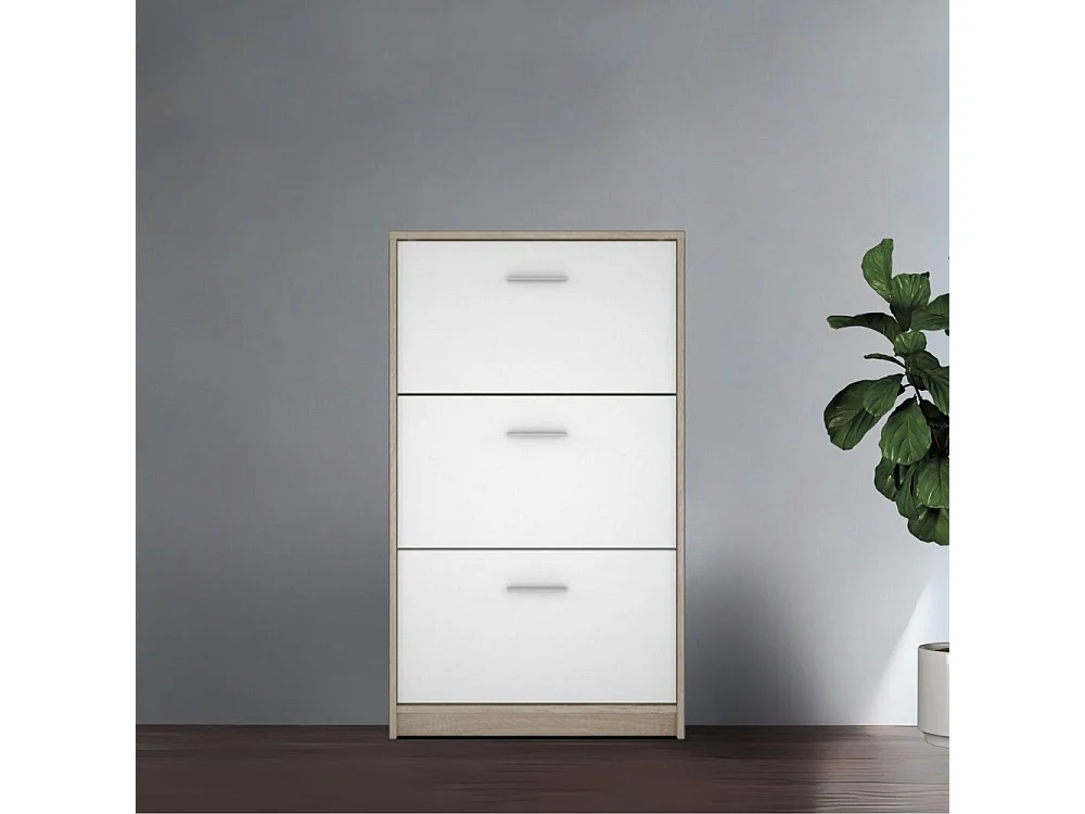Scarpiera 3 ante a ribalta bianco e struttura colore rovere Nepo 69,5x17.5x120H
