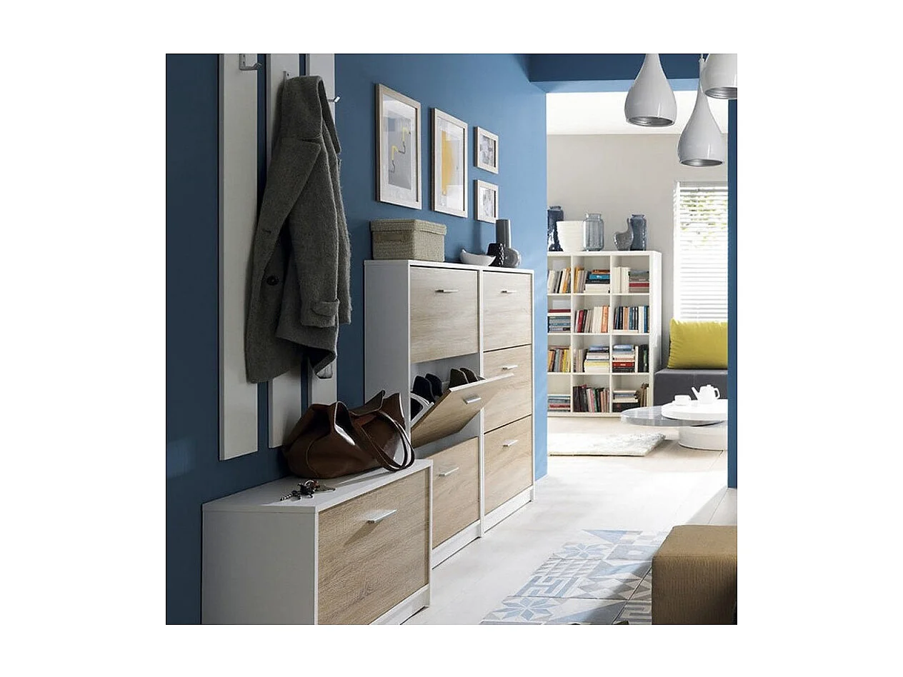 Scarpiera 3 ante a ribalta bianco e struttura colore rovere Nepo 69,5x17.5x120H