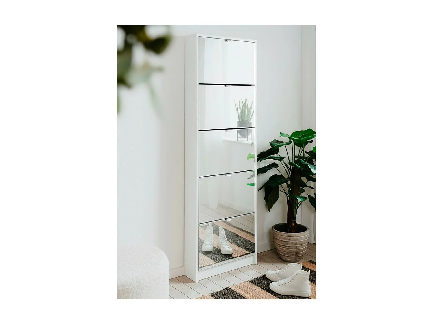 Meuble à chaussures AUCUNE Koblenz Façades Miroirs 5 abattants capacité 15 paires blanc/miroir