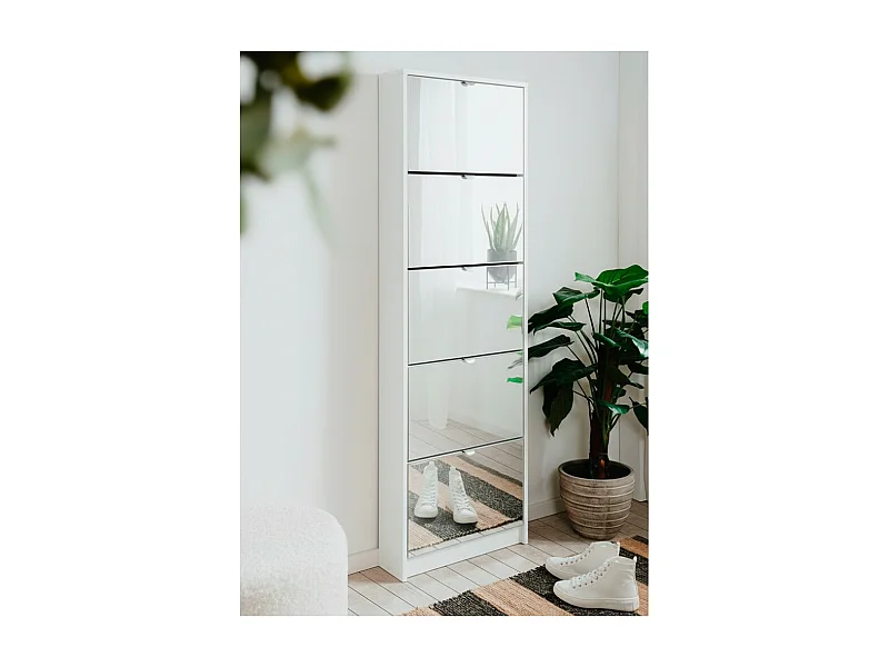 Meuble à chaussures AUCUNE Koblenz Façades Miroirs 5 abattants capacité 15 paires blanc/miroir