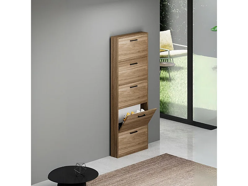 Scarpiera 5 ante Serena slim salvaspazio 180x65x15 colore noce naturale