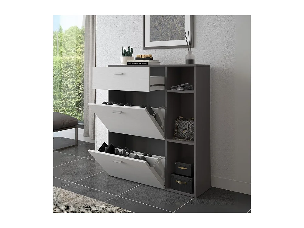 Scarpiera Takimi grafite e bianco 2 ante a ribalta e cassetto 90x26x101,5H
