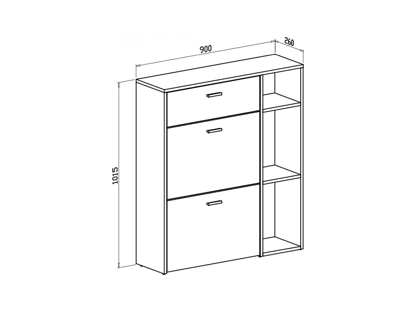 Scarpiera Takimi grafite e bianco 2 ante a ribalta e cassetto 90x26x101,5H